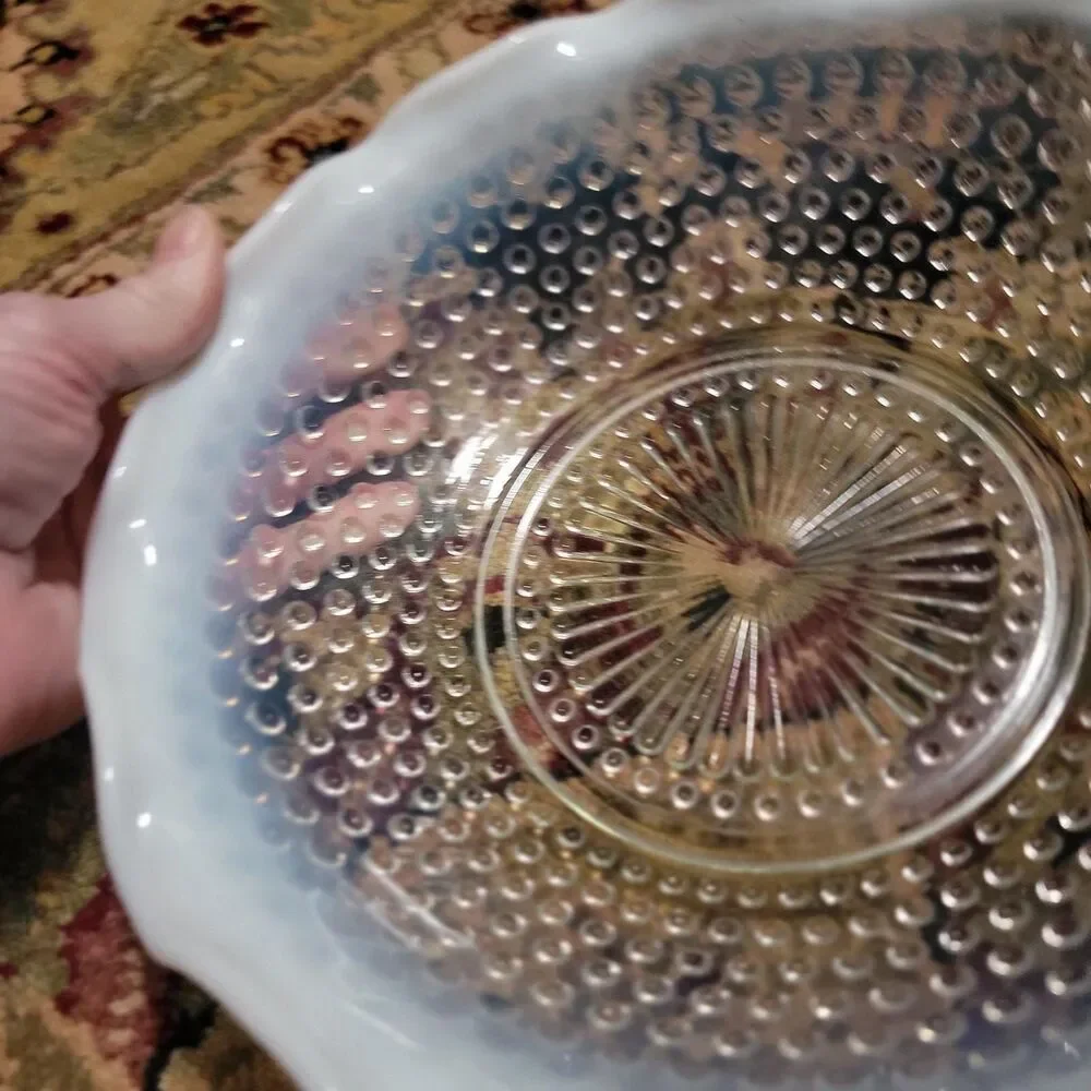 Hobnail Moonstone Opalescent Glass 9.5
